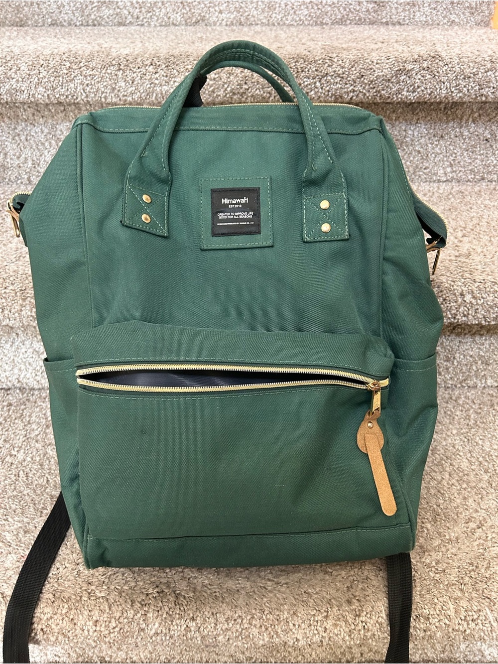 Himawari Laptop Backpack. Large USB charger. Travel. Work. School. Gold details. - Picture 3 of 12